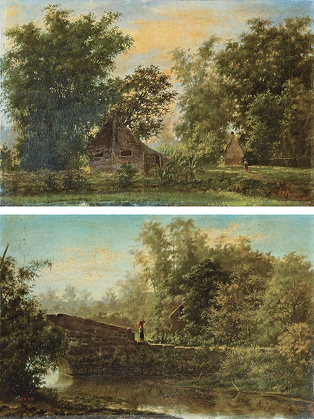 Paesaggio di Manila con Bahay kubo - Paesaggio di Manila con un ponte su un affluente del fiume Pasig